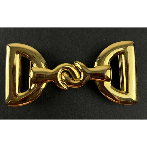 Vintage Paquette Interlocking Belt Buckle Gold Tone Signed 2 Piece - Picture 1 of 11